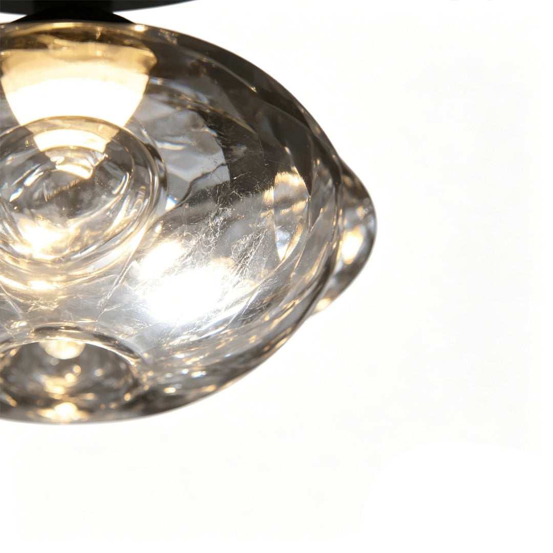 Minimalist Black Wrought Iron Chandelier with Smoked Glass Shades