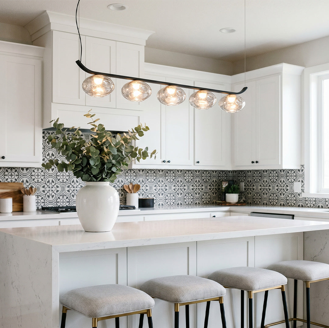 Minimalist Black Wrought Iron Chandelier with Smoked Glass Shades