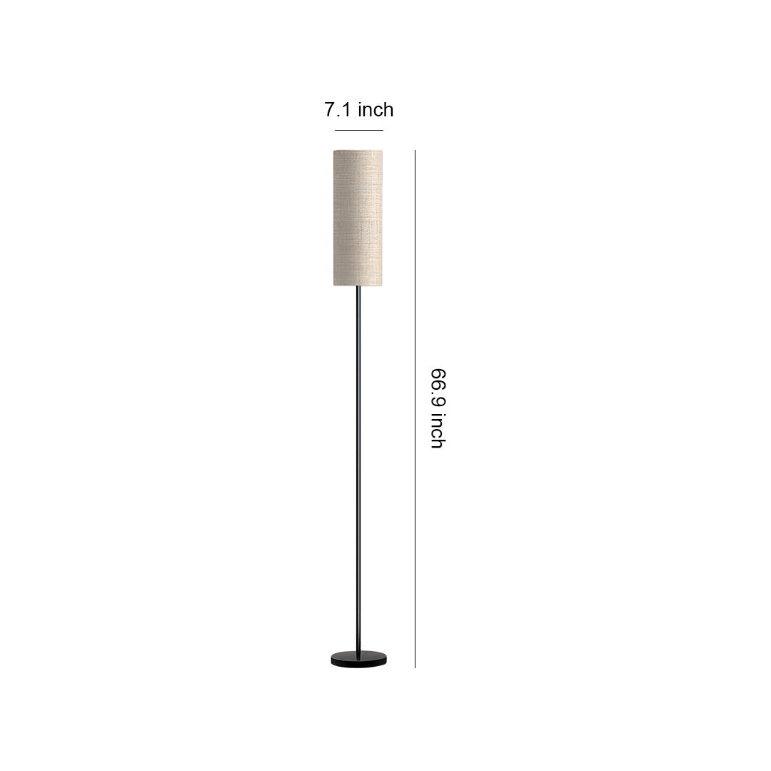 Black Wrought Iron Floor Lamp with Linen Shade, Mid-Century Modern