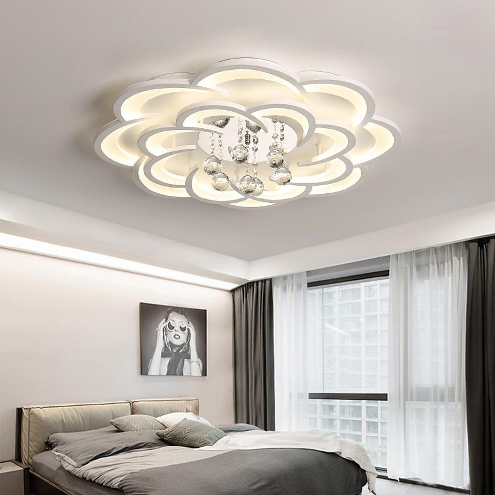 Modern Floral Acrylic Led Flush Mount Ceiling Light With Elegant Crystal Teardrops
