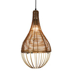 Handwoven Rattan Pendant Light with Industrial Iron Frame