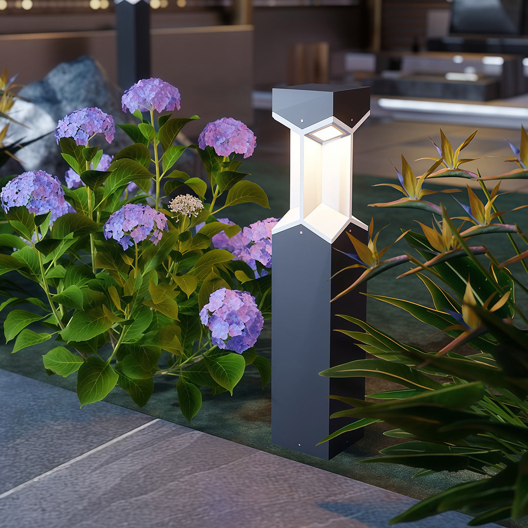 Minimalist Black Bollard Landscape Lights, Weatherproof Outdoor LED Path Lighting