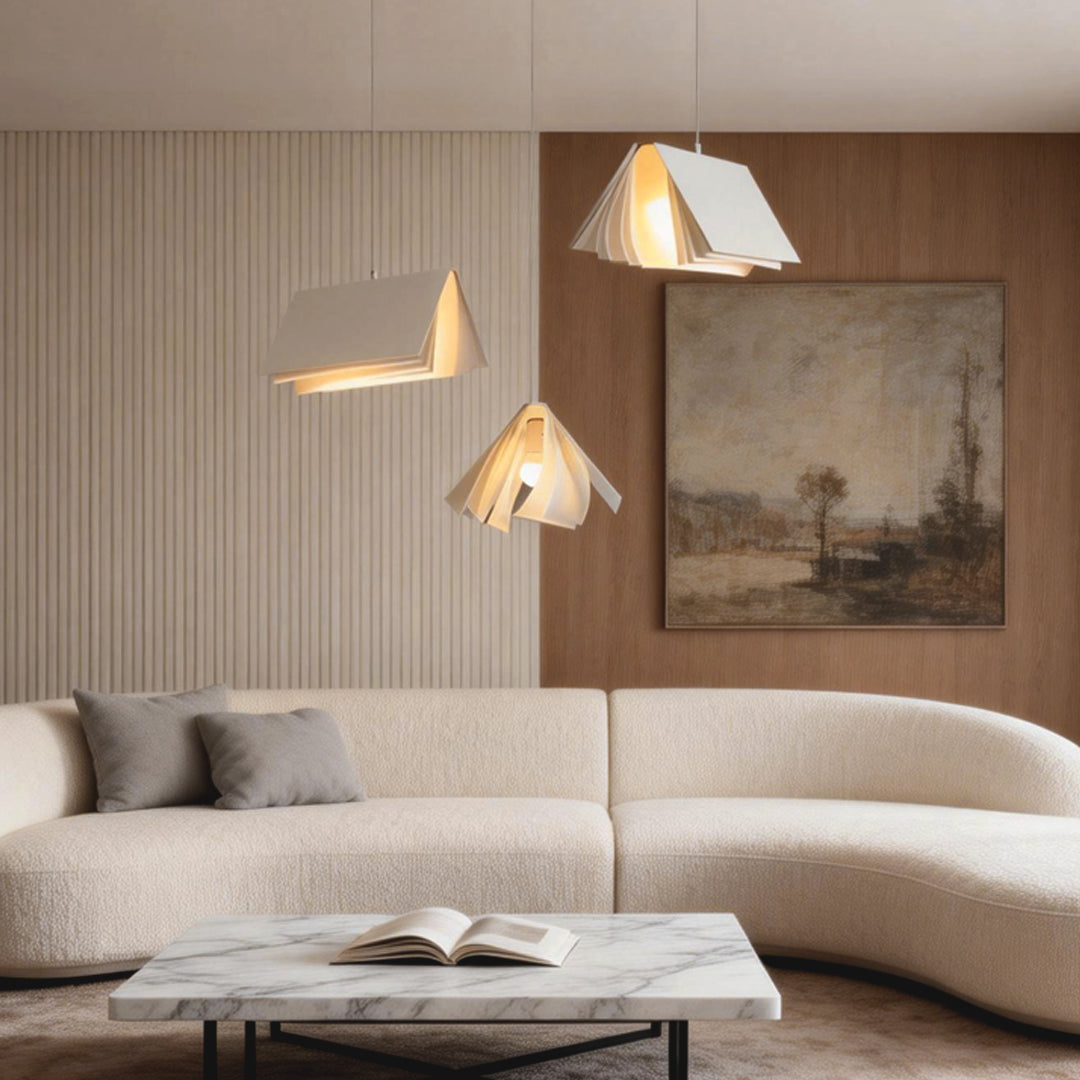 Modern Book Pendant Light with Fabric Shade for Study and Office