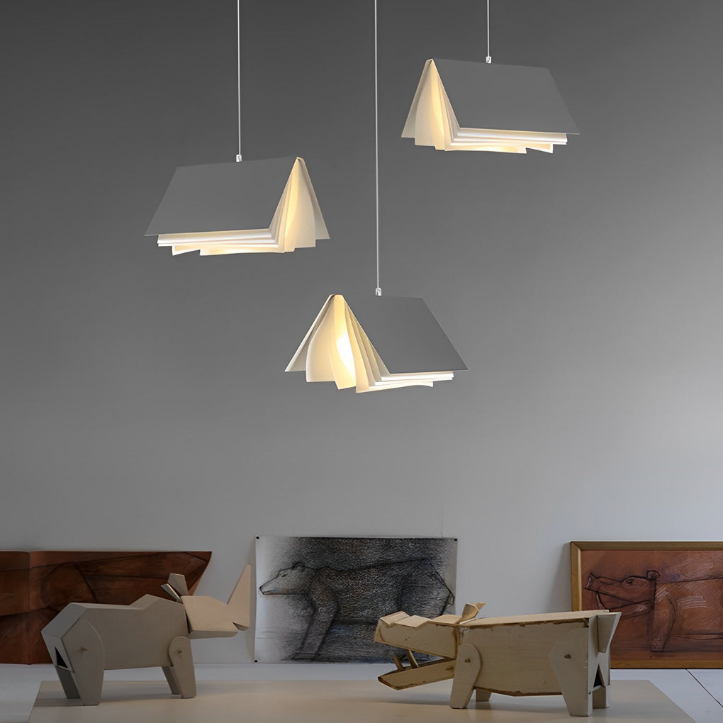 Modern Book Pendant Light with Fabric Shade for Study and Office
