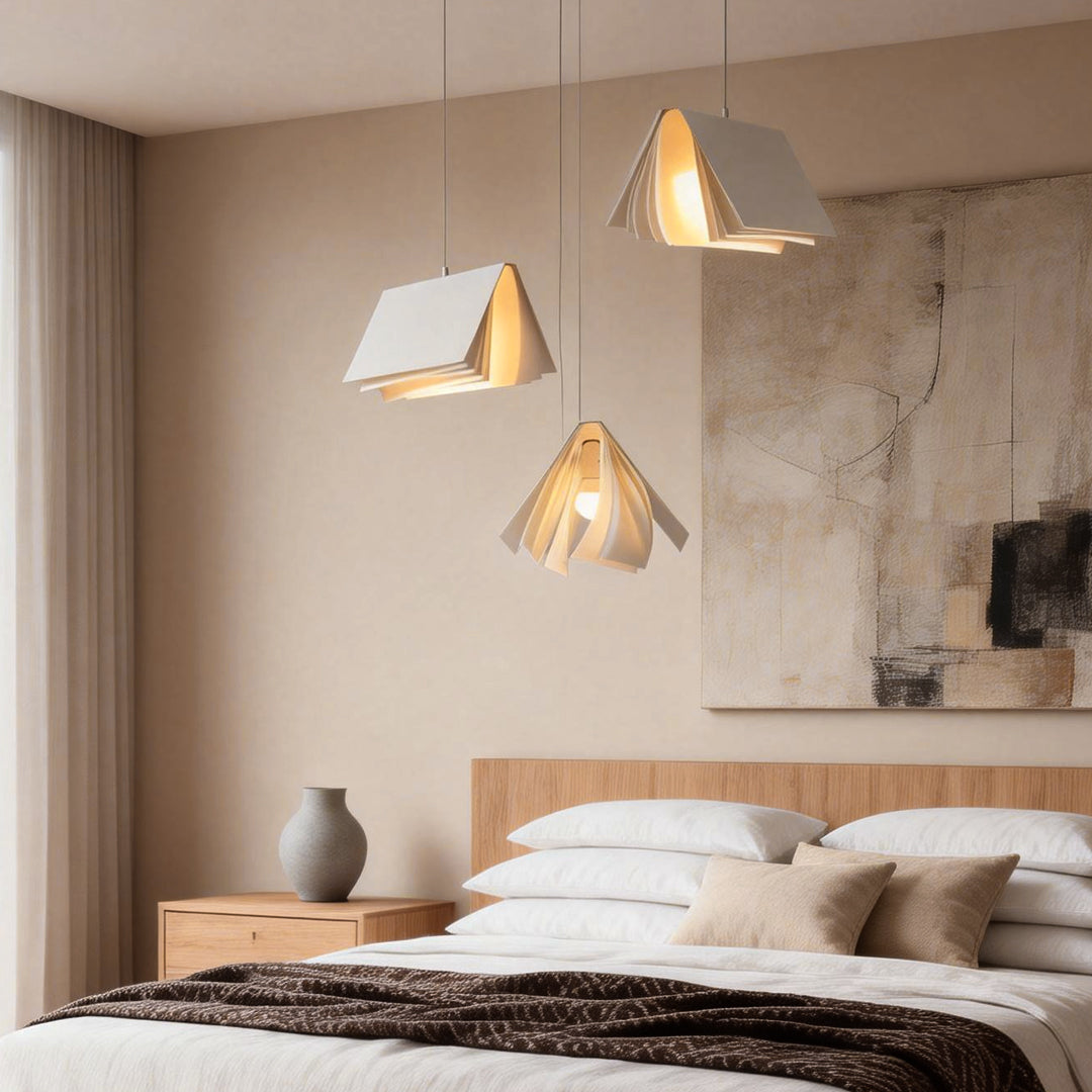 Modern Book Pendant Light with Fabric Shade for Study and Office