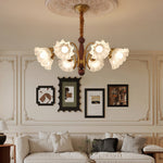 Lily of the Valley Glass Chandelier with Gold and Walnut Accents