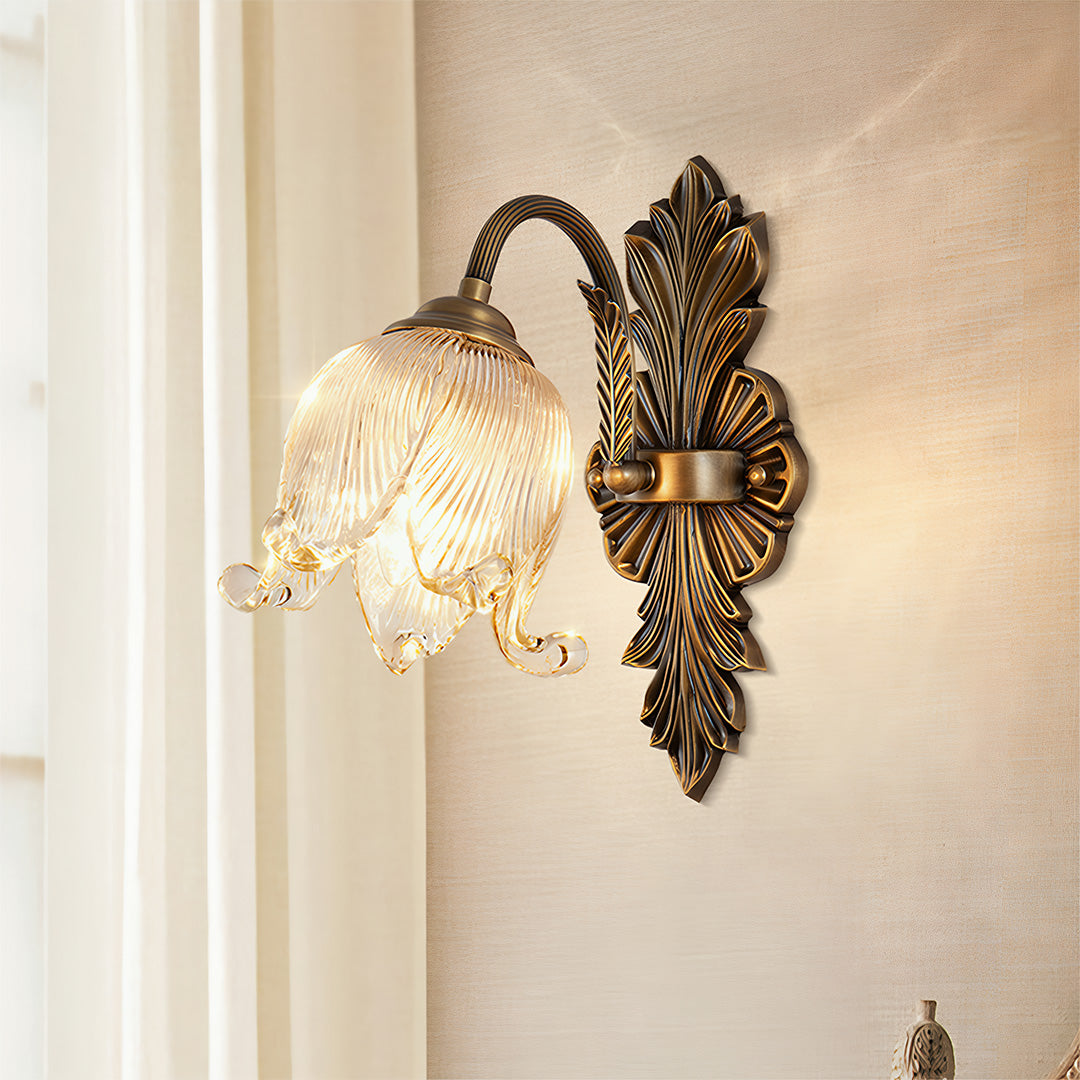 Artisan Brass Wall Sconce with Hand-Blown Glass Shade