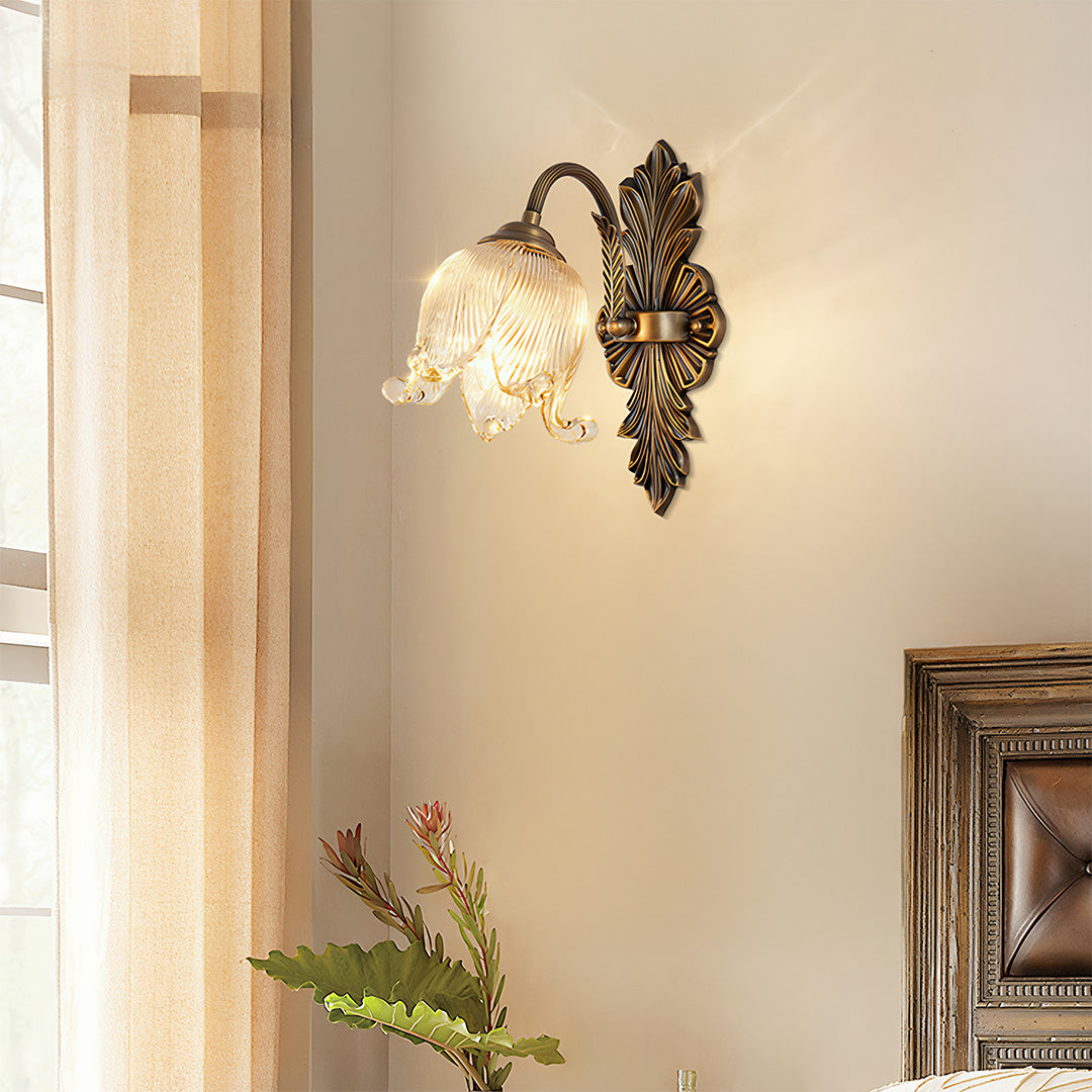 Artisan Brass Wall Sconce with Hand-Blown Glass Shade