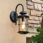 European Outdoor Wall Sconce with Clear Glass Shade in Black Aluminum