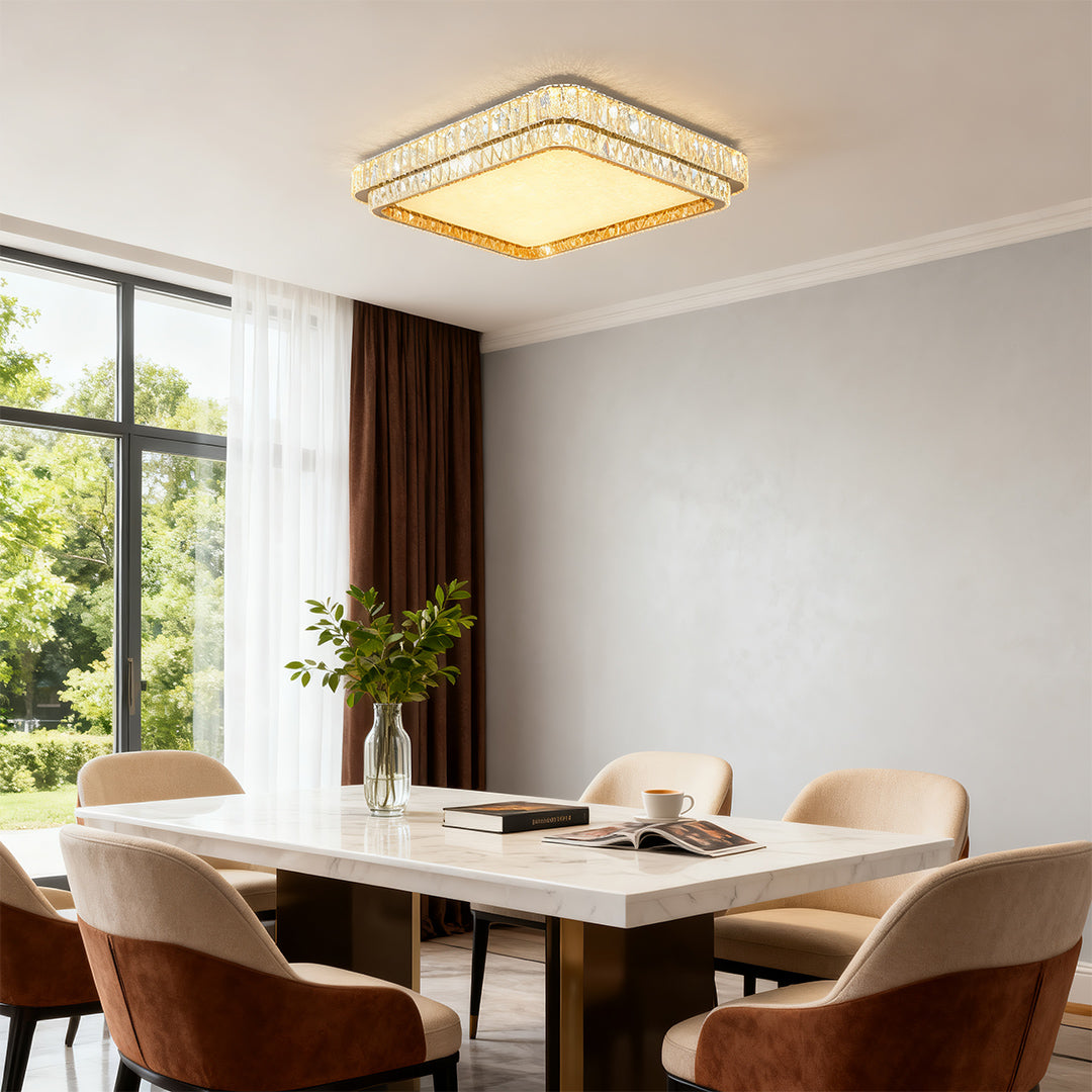 Lumina Crystal Flush Mount Ceiling Light – Full Spectrum LED, Chrome & Stainless Steel
