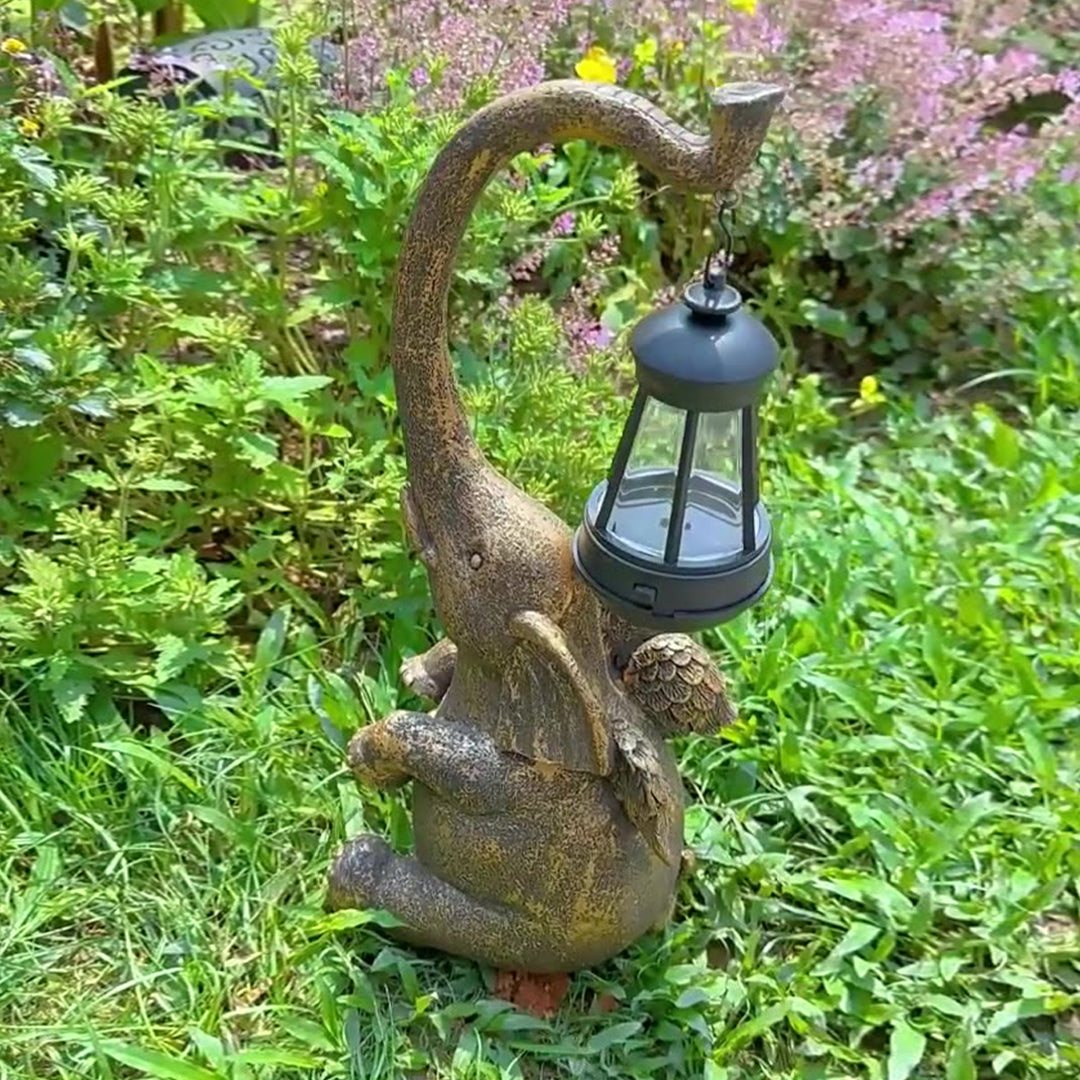 Handcrafted Resin Elephant Solar Lantern for Garden and Patio