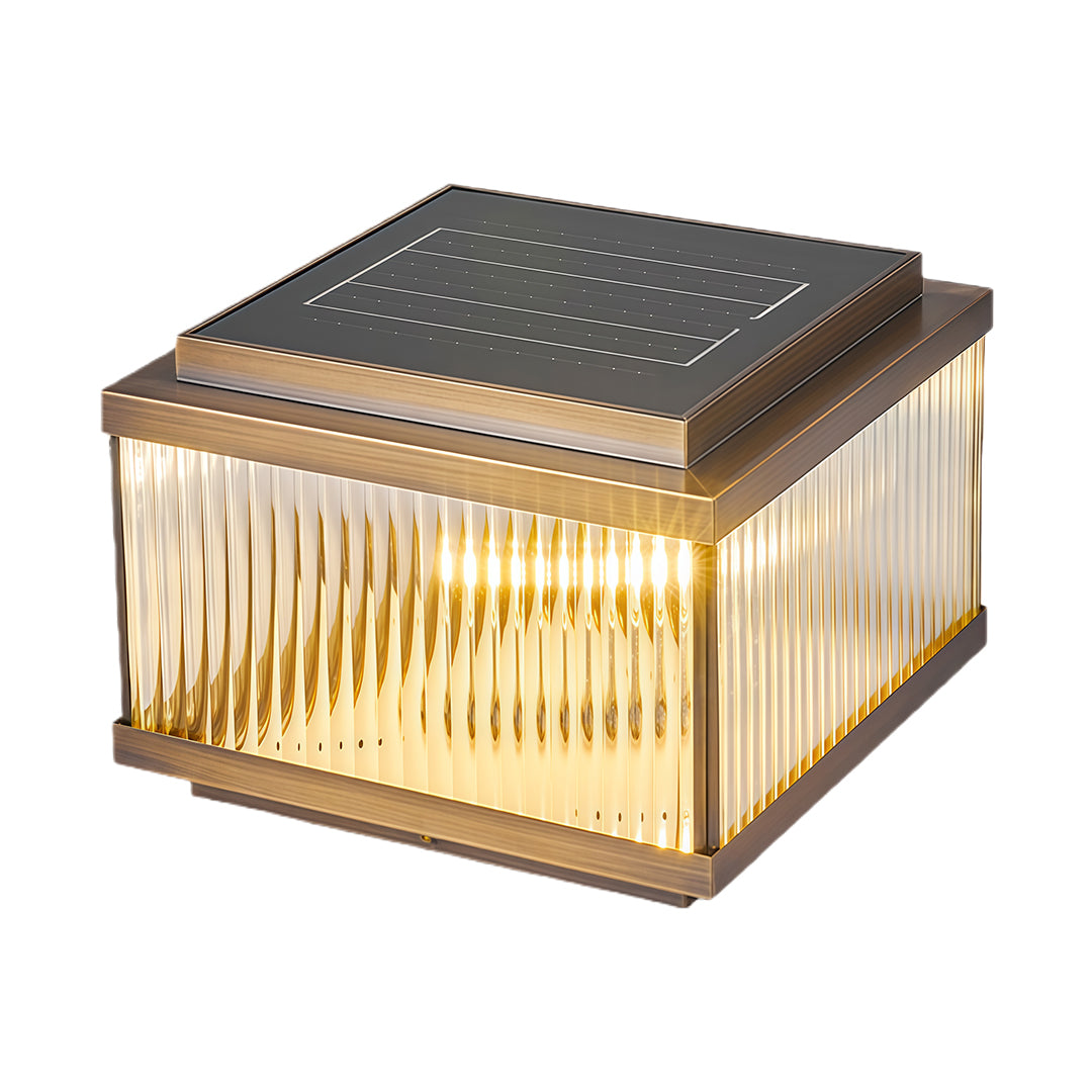 Copper Pillar Light with Ribbed Glass Shade, Modern Outdoor Post Light