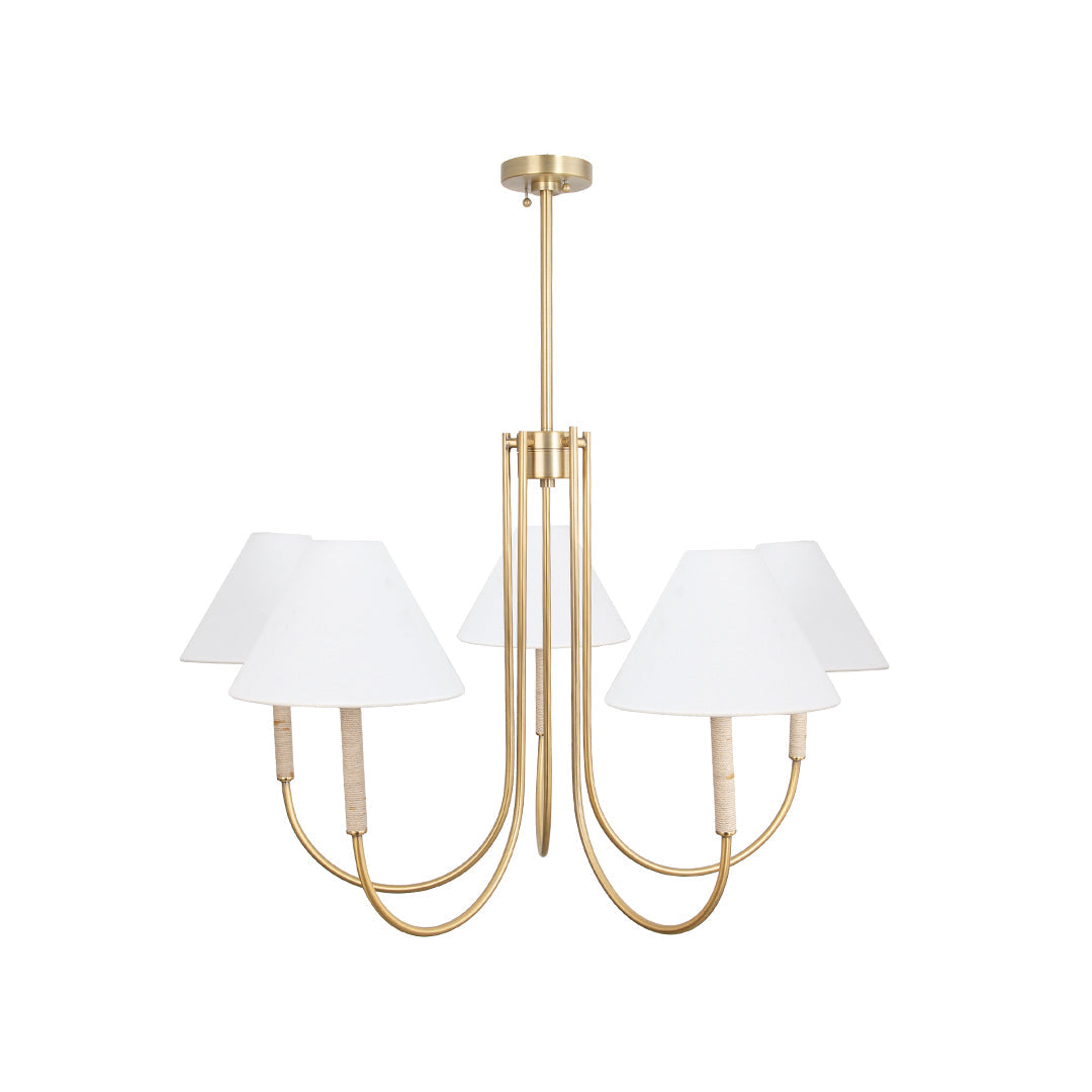 Gold Fabric Shade Chandelier with Copper Frame – 38 Inch Candle Chandelier