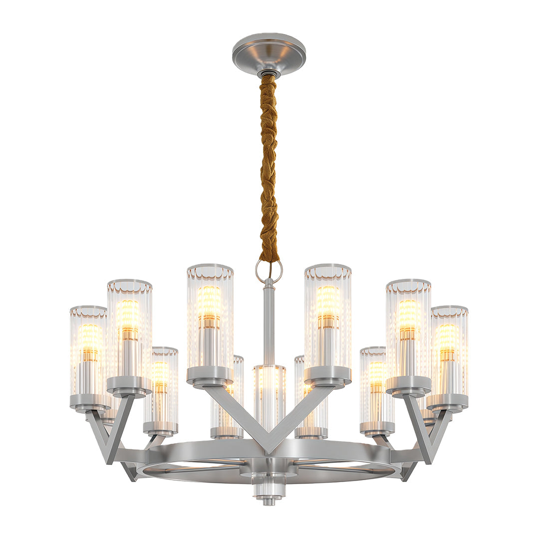 Lumière Cascade: Modern Copper Glass Drop Chandelier for Elegant Interiors