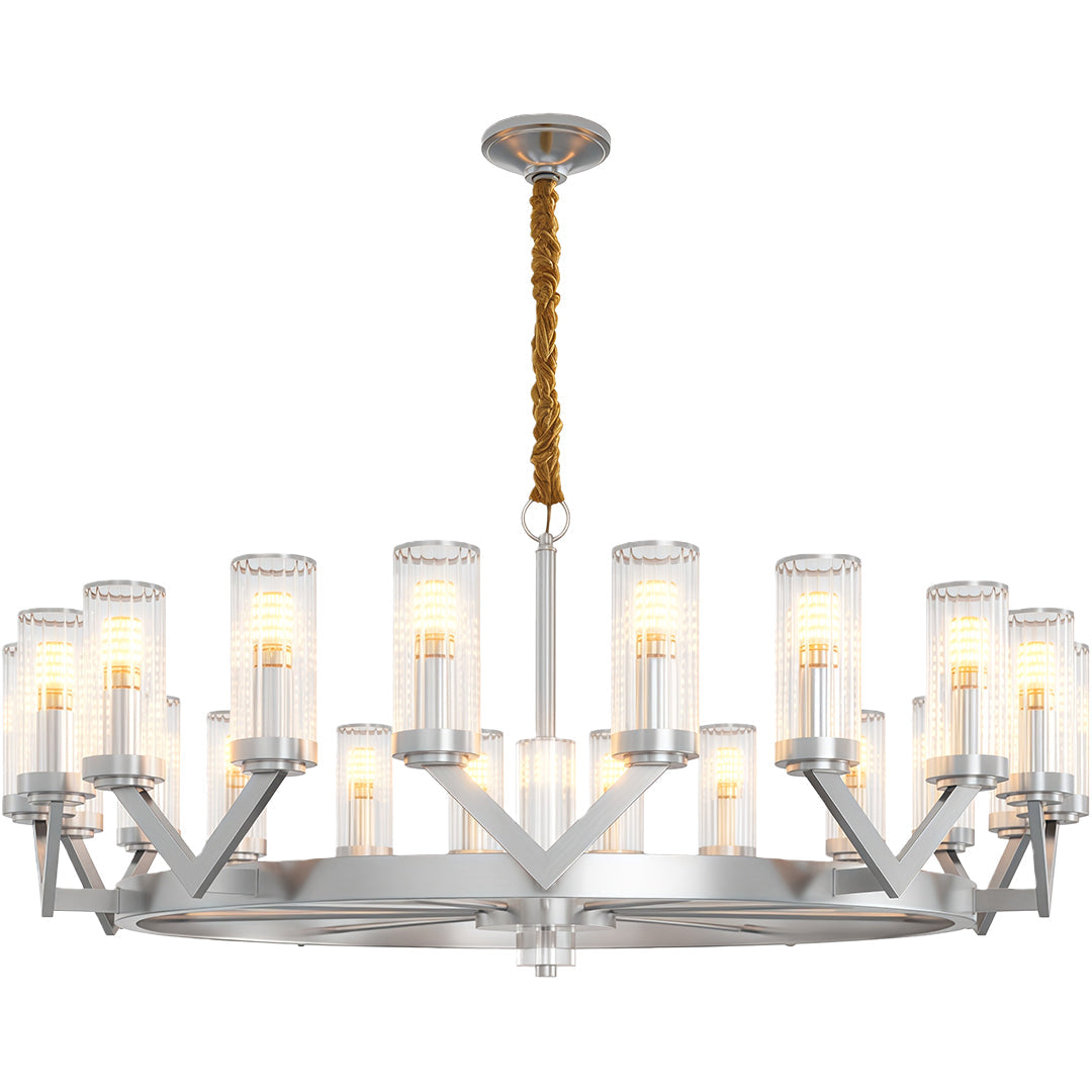 Lumière Cascade: Modern Copper Glass Drop Chandelier for Elegant Interiors