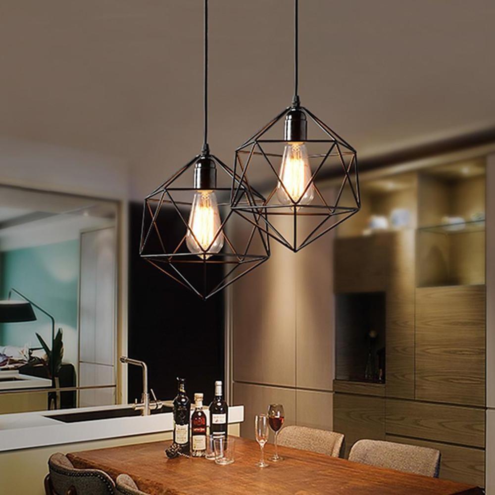 Geometric Cage LED Pendant Light in Black or Rose Gold