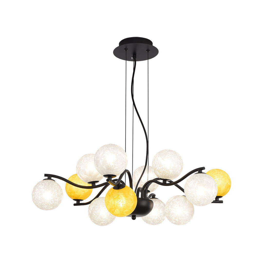 Bubble Glass Chandelier Modern Black Metal Pendant Light for Dining Room