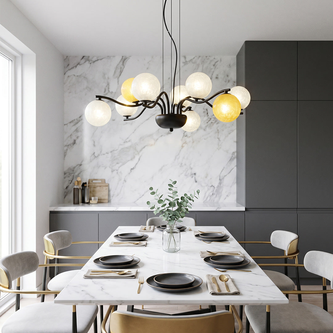 Bubble Glass Chandelier Modern Black Metal Pendant Light for Dining Room