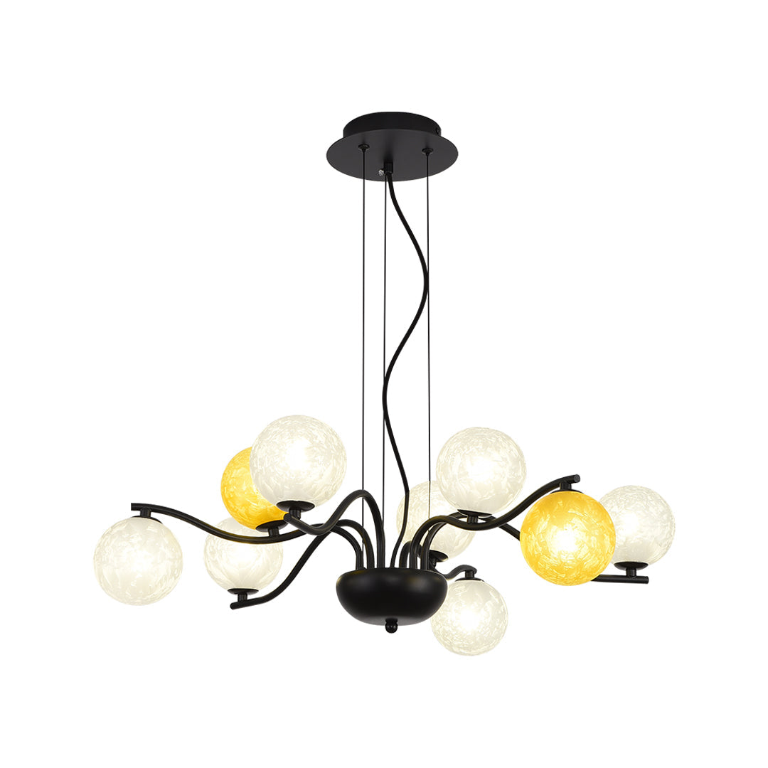 Bubble Glass Chandelier Modern Black Metal Pendant Light for Dining Room