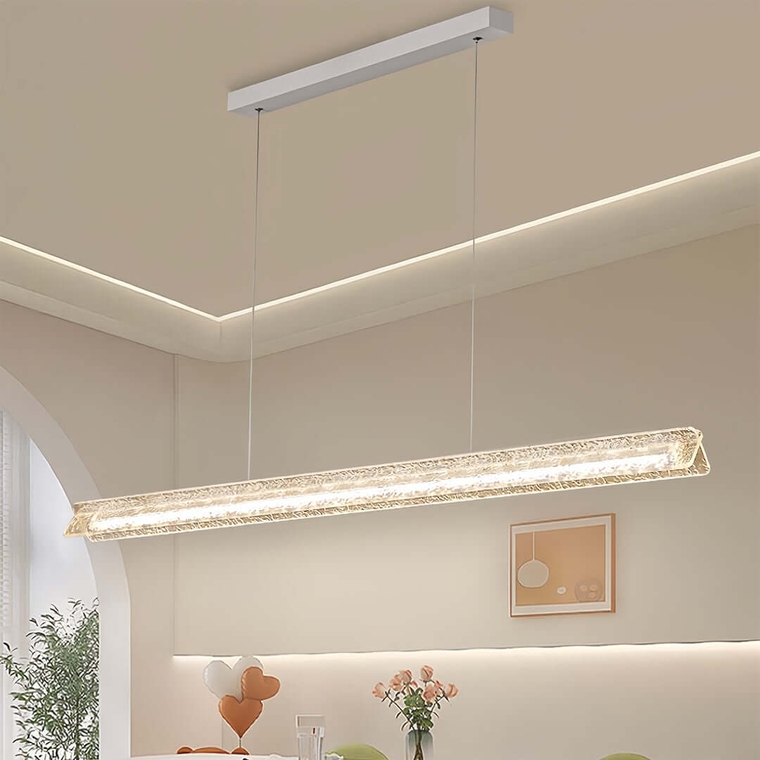 Modern White Linear Pendant Light with Frosted Acrylic Shade for Kitchen Island and Dining Room