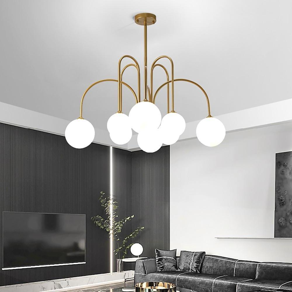 Sputnik Multi Light White Ball Glass Shade Pendant Lights Gold Black Curved Linear Chandelier 1