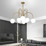 Sputnik Multi Light White Ball Glass Shade Pendant Lights Gold Black Curved Linear Chandelier 1