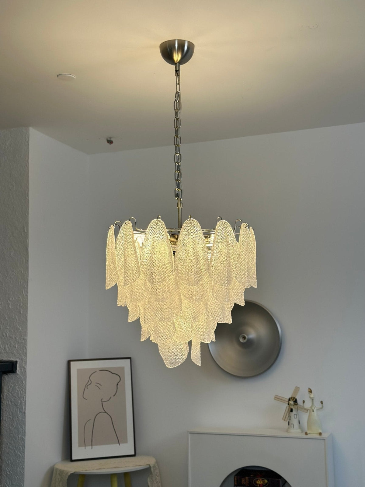 Murano Glass Teardrop Chandelier in Polished Metal for Modern Interiors
