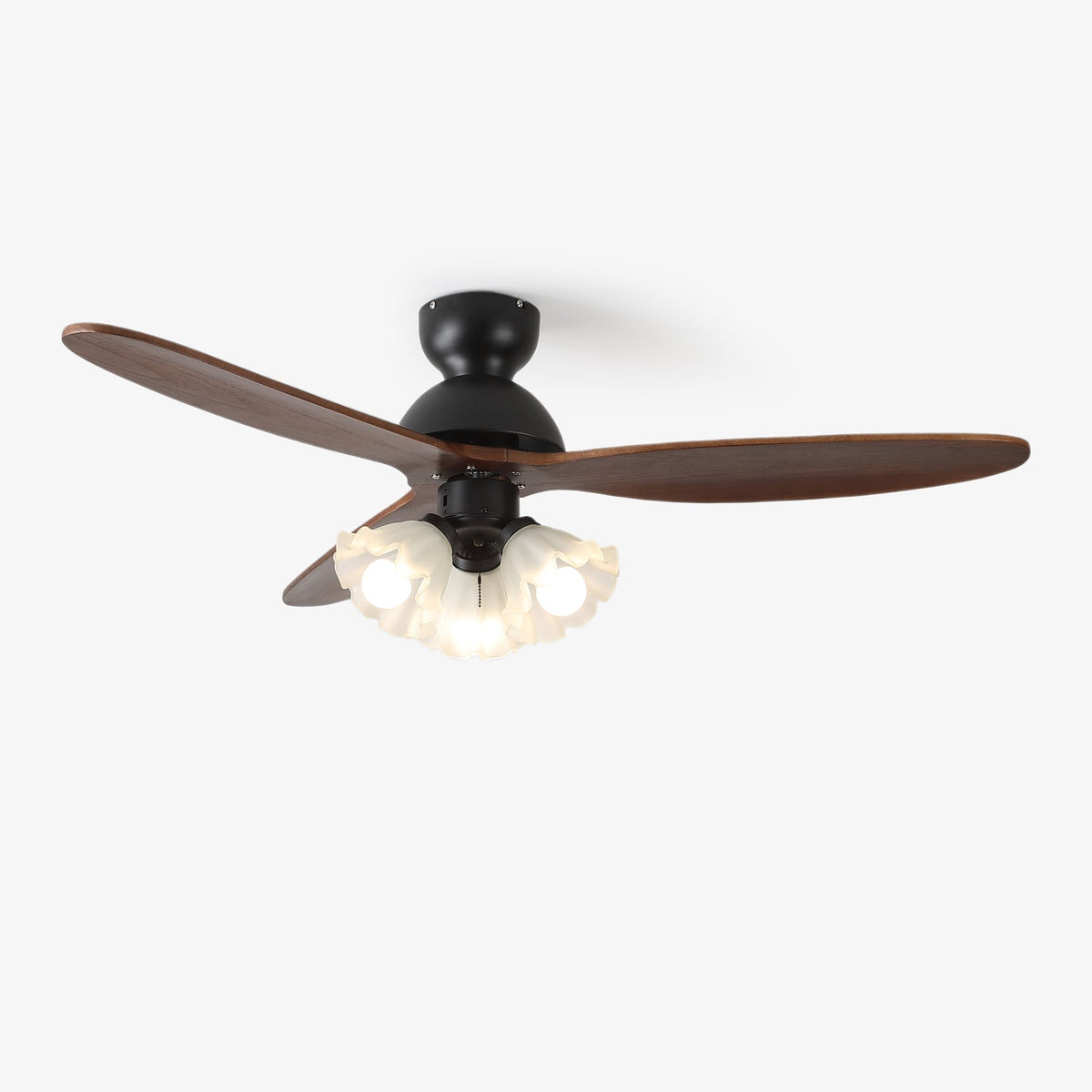 Bloom Air Ceiling Fan Light with Wooden Blades and Glass Shade
