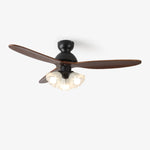 Bloom Air Ceiling Fan Light with Wooden Blades and Glass Shade