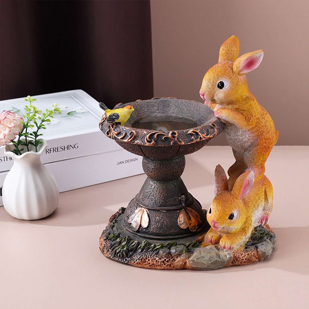 Artisan Resin Rabbit Solar Garden Lantern with Warm LED Glow
