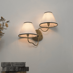 Clara Double Wall Sconce in Brushed Brass with White Fabric Shades