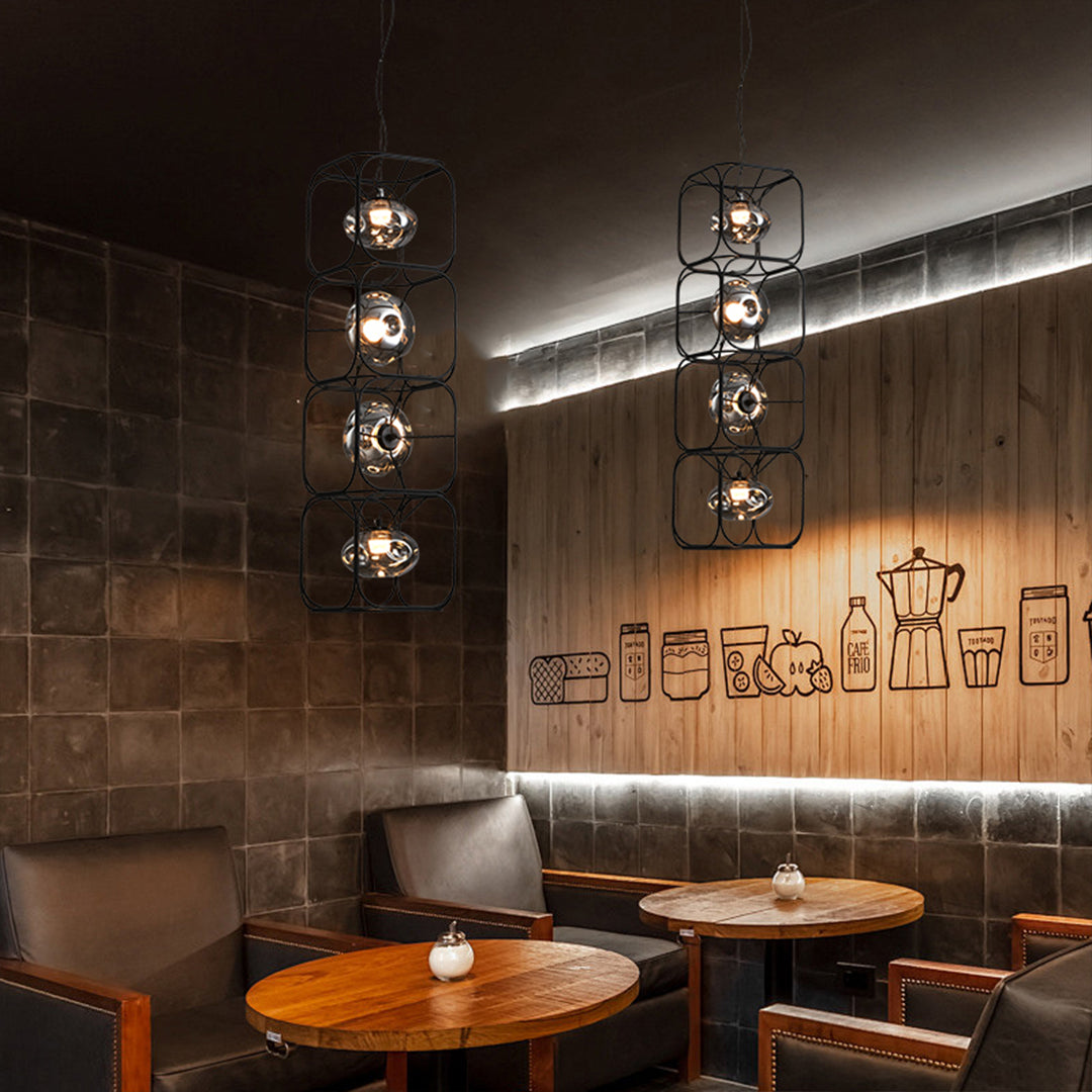 Nordic Magic Cube LED Pendant Light – Caged Geometric Glass Shade