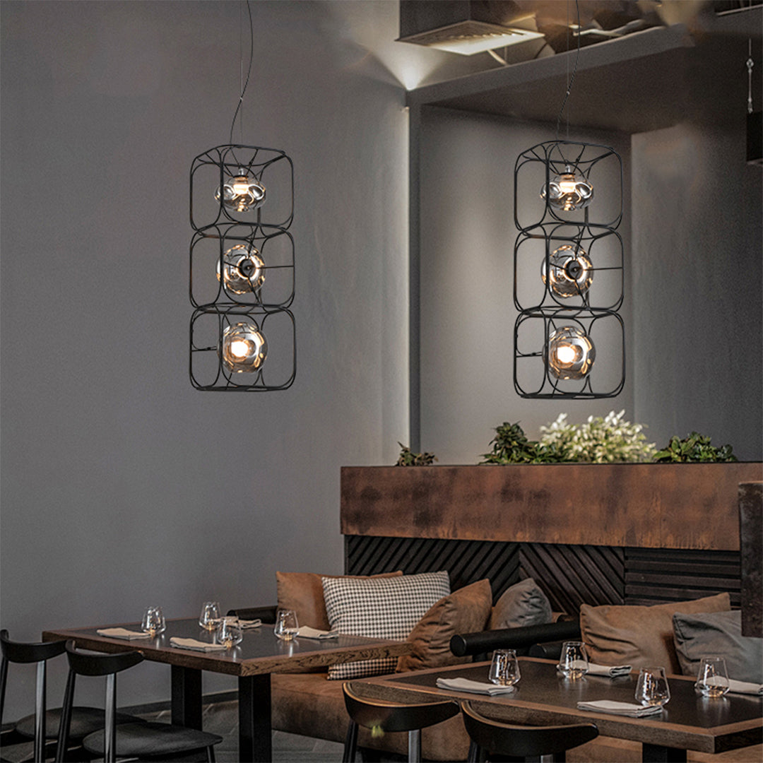 Nordic Magic Cube LED Pendant Light – Caged Geometric Glass Shade