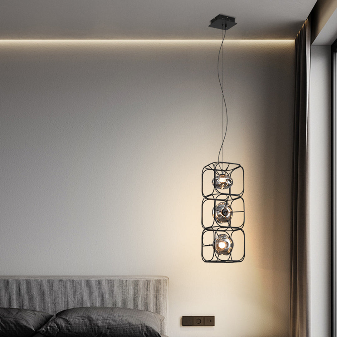 Nordic Magic Cube LED Pendant Light – Caged Geometric Glass Shade