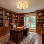 Scalloped Edge Fabric Ceiling Light with Walnut Accent