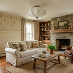 Scalloped Edge Fabric Ceiling Light with Walnut Accent
