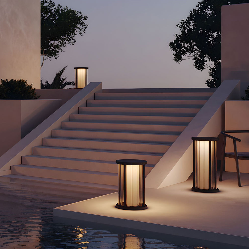 Cylinder Lantern Outdoor Pendant & Lawn Light with Solar or Hardwired Power