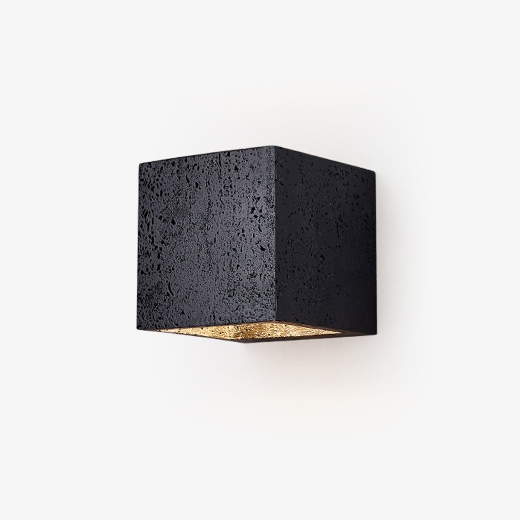 Lumina Void Sconce — Black Travertine Wall Light with Warm Glow