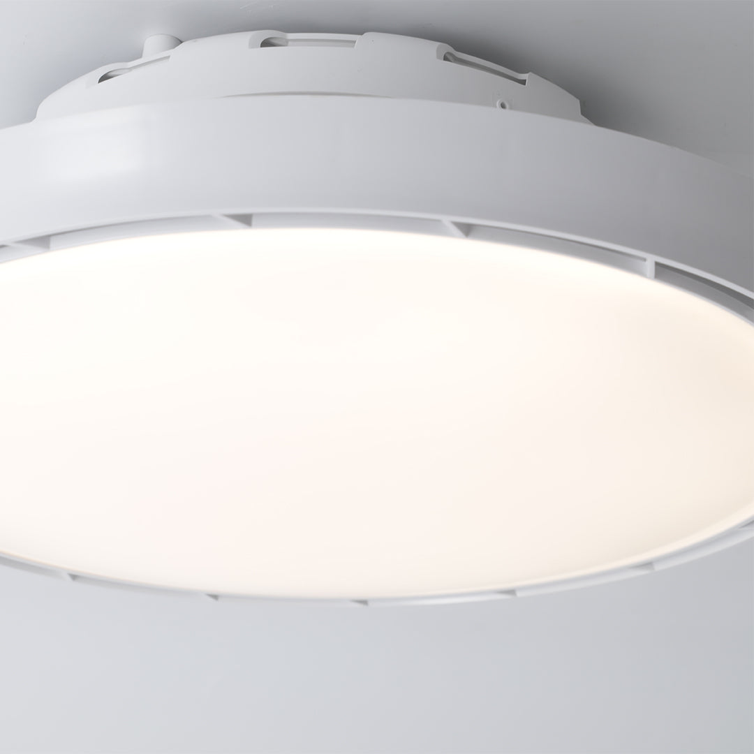 Modern Bladeless Ceiling Fan with Dimmable LED Light, Round Flush Mount in White or Wood Grain