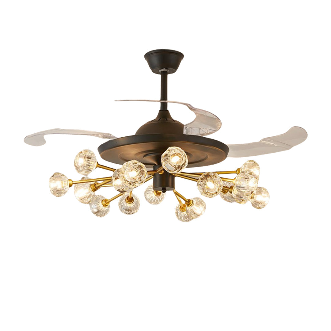Nordic Crystal Ceiling Fan with 12 Lights and Retractable Blades