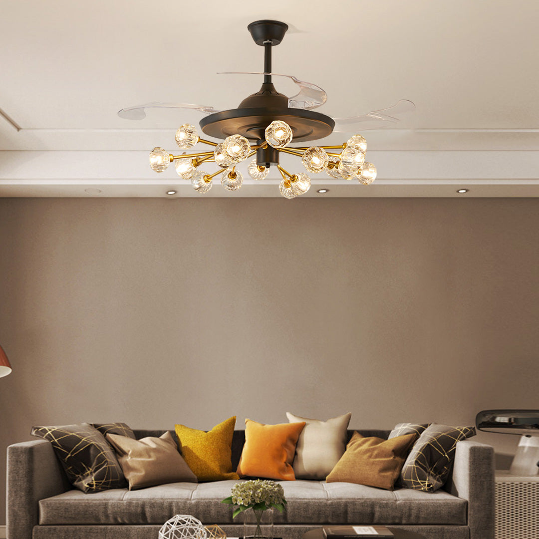 Nordic Crystal Ceiling Fan with 12 Lights and Retractable Blades