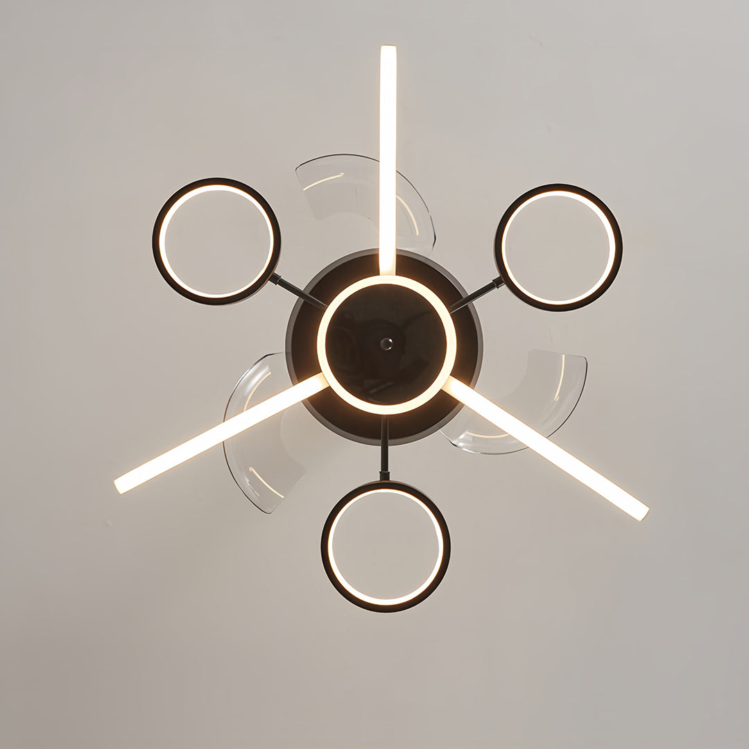 French Vintage Black Iron Ceiling Fan with 7-Light LED Fixture