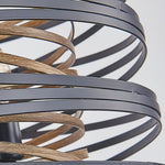 Walnut Accent Black Iron Drum Pendant Light, Adjustable Cylinder Ceiling Lamp