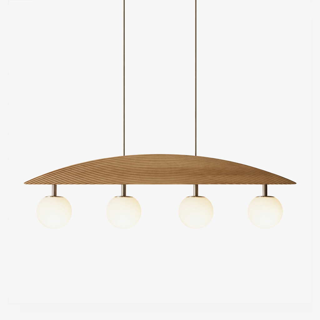 Arvella Arc Chandelier – Modern Wood & Glass Pendant Light for Dining Room