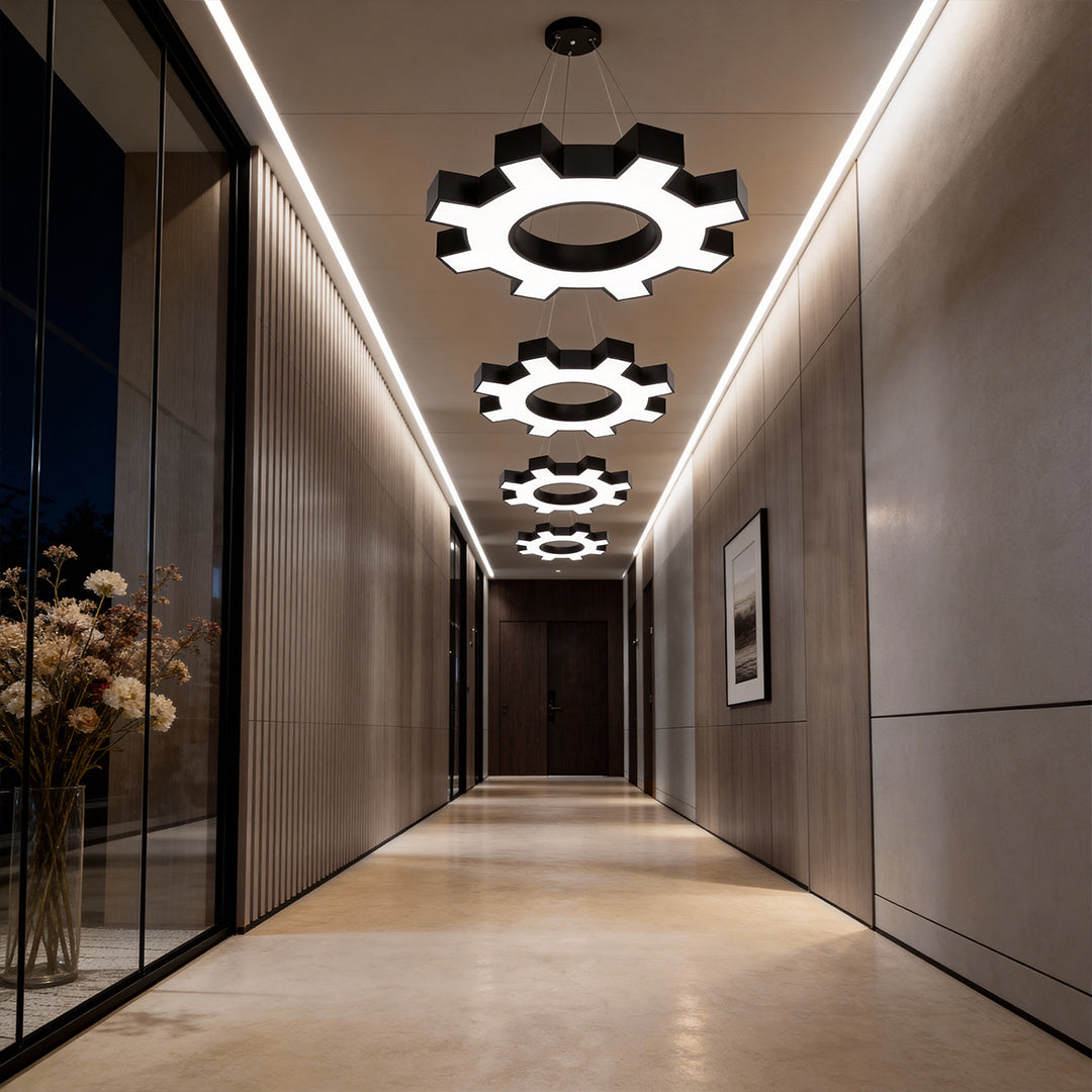 Industrial Gear LED Chandelier in Matte Black for Modern Interiors