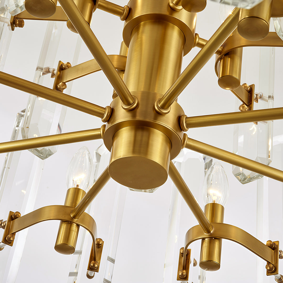 Modern Brass Chandelier with Clear Glass Shades for Dining Room and Living Room