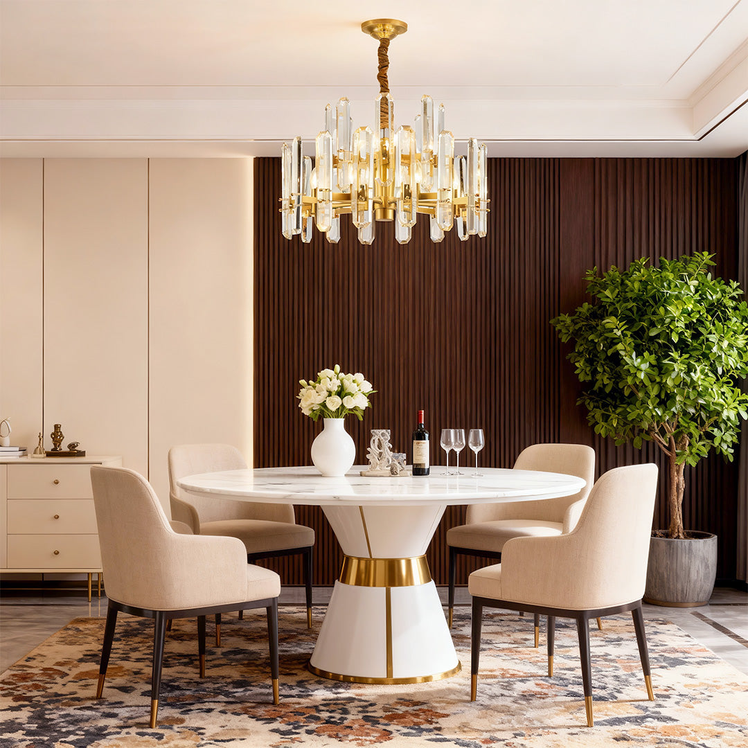 Modern Brass Chandelier with Clear Glass Shades for Dining Room and Living Room