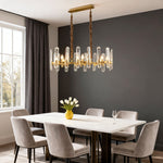 Modern Brass Chandelier with Clear Glass Shades for Dining Room and Living Room