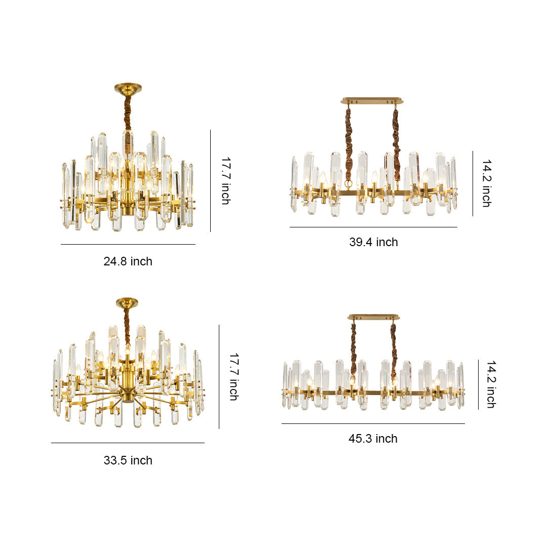 Modern Brass Chandelier with Clear Glass Shades for Dining Room and Living Room