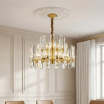 Modern Brass Chandelier with Clear Glass Shades for Dining Room and Living Room